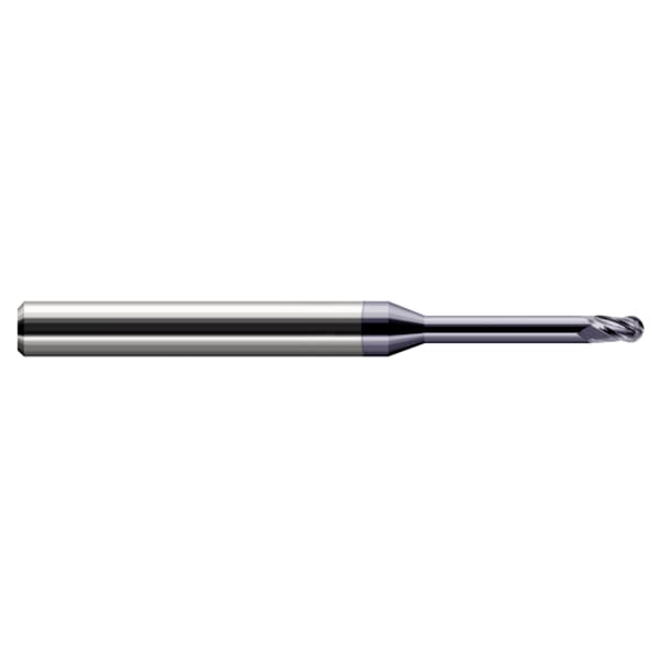 Harvey Tool Miniature End Mill Ball Long Reach, Stub Flute, 0.0450